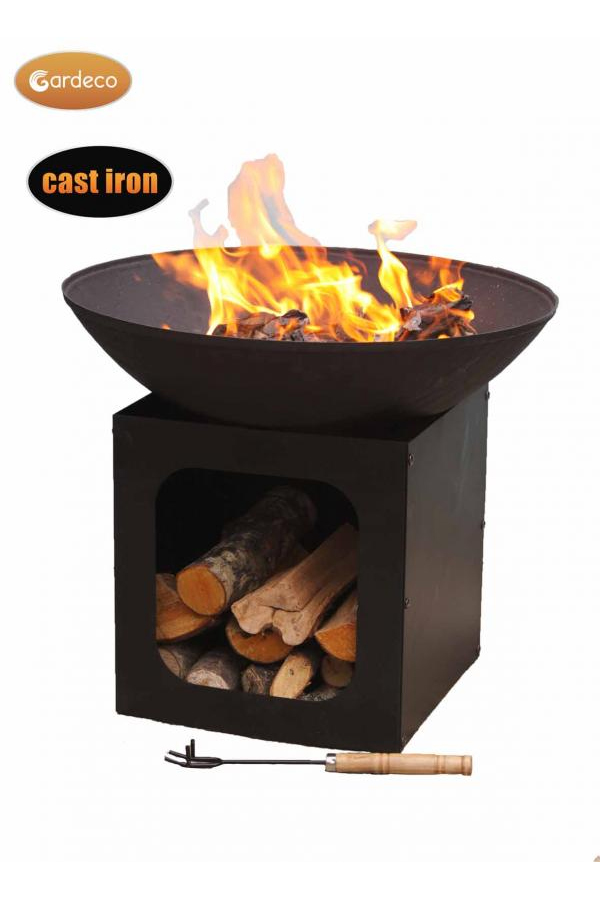Isla Large Cast Iron Fire Bowl with Log Store - Outdoor Heating Company
